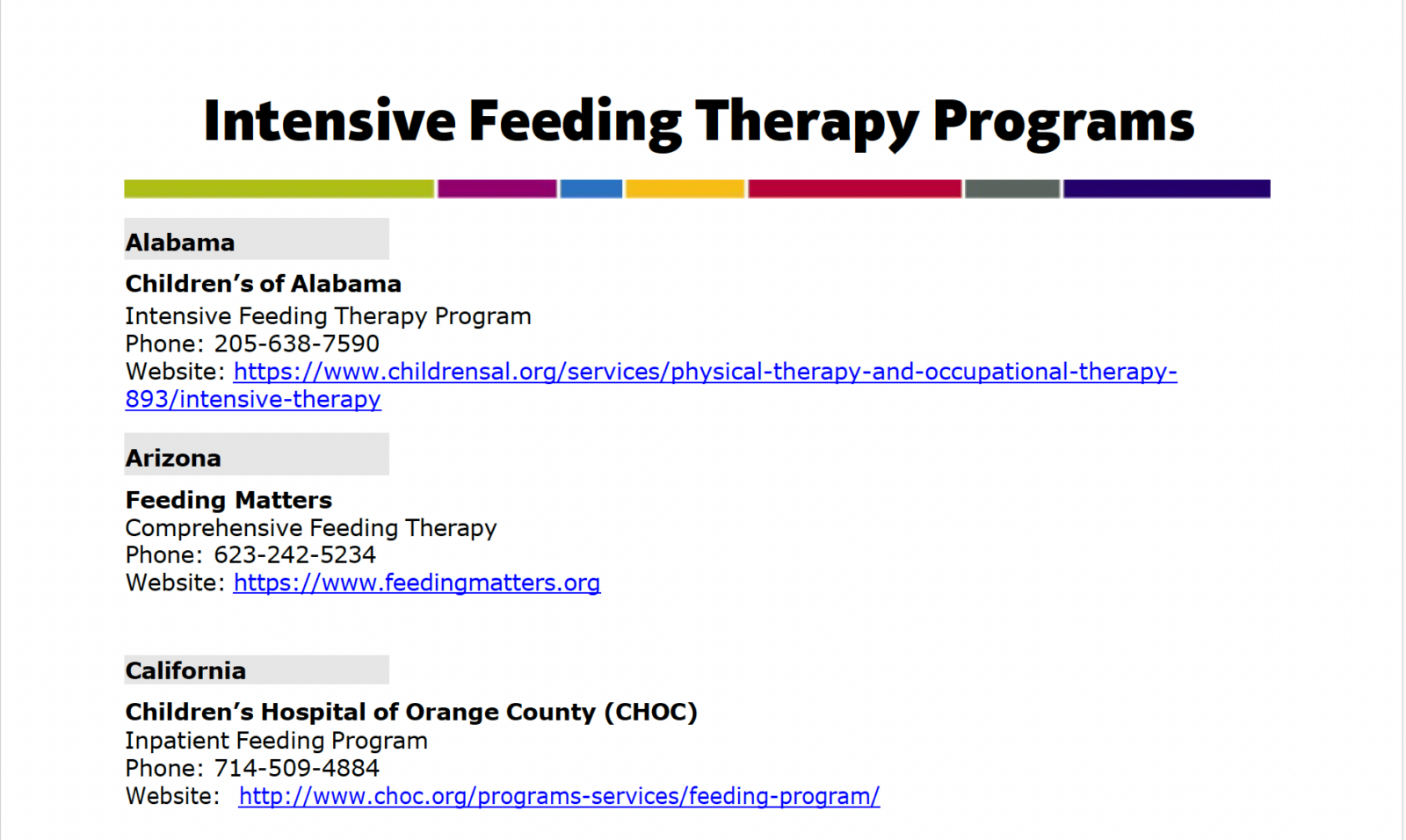 Intensive Feeding Therapy Programs (PDF)